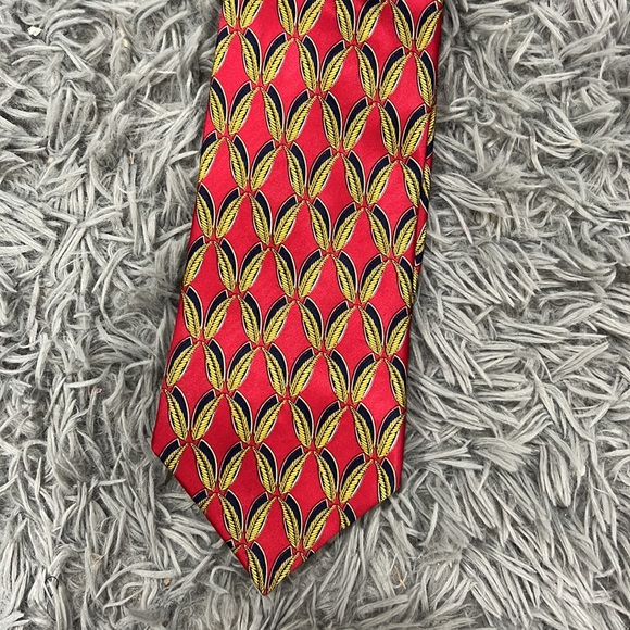 • Lanvin Paris • Mens Wheat Print Tie Silk Red Yellow Blue Authentic - Picture 2 of 3